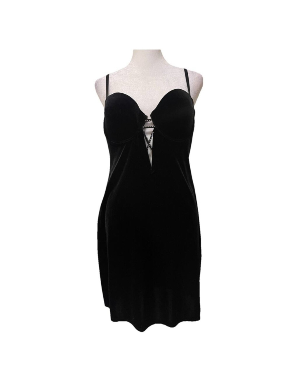 VTG 90s Frederick’s of Hollywood Black Velvet Diamond Embellished Mini Dress XL